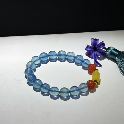 冰种海蓝宝配南红蜜蜡手串手链 10mm 水晶珠子手串海宝送礼物百搭 首饰饰品 商品图2