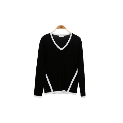 METTE2020春夏新品女士V领100%羊毛衫时尚撞色薄款内搭修身毛衣 商品图7