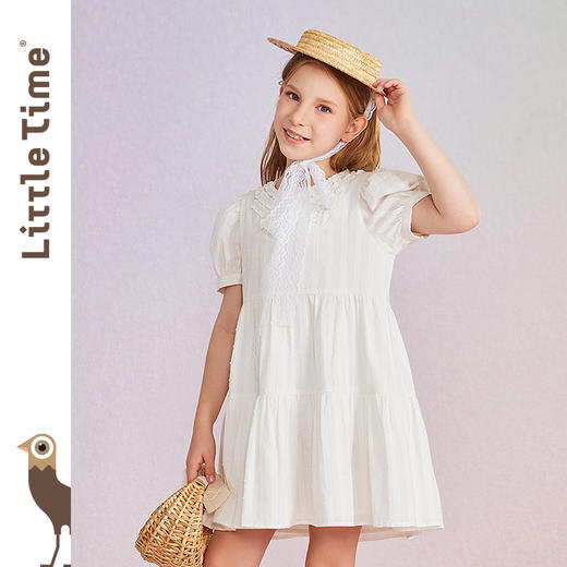 littletime女童白色纯棉连衣裙夏季2022新款韩版洋气儿童蛋糕裙 商品图2