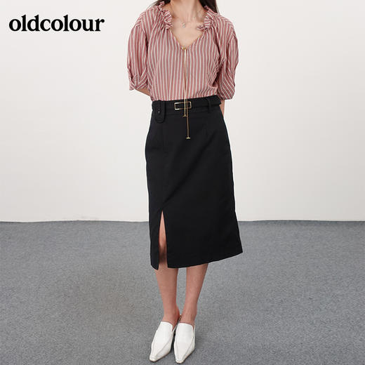 oldcolour夏法式翻领气质灯笼袖设计感粉色条纹衬衫N23011323 商品图1