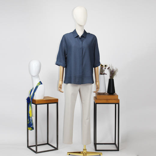 FOCALS福柯斯春夏新款直筒休闲连肩袖五分袖褶皱衬衫FRR2S139BA 商品图4