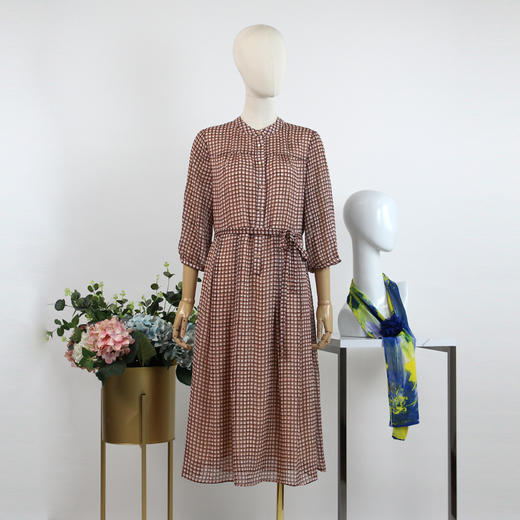 FOCALS福柯斯夏季圆领七分袖雪纺印花中长款连衣裙F2YBX250JP 商品图4