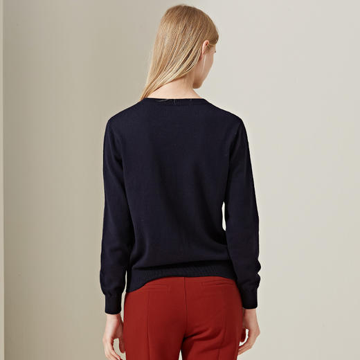 METTE2020早春新款女士薄款植物提花毛衣时尚圆领百搭长袖针织衫 商品图2