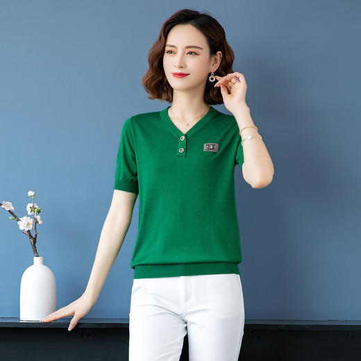 FCY QQ832冰丝针织衫女士上衣t恤宽松v领 商品图3