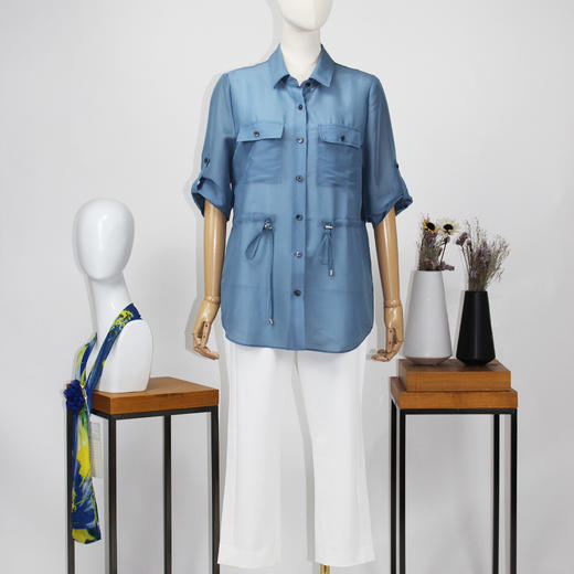 FOCALS福柯斯春夏新款可调节七分袖工装风休闲纯色衬衫FRR2S156B8 商品图0
