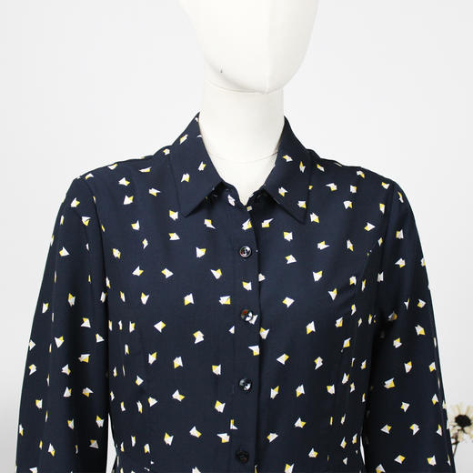 FOCALS福柯斯夏季衬衫领七分袖印花中长款连衣裙FYJAX085BV 商品图3