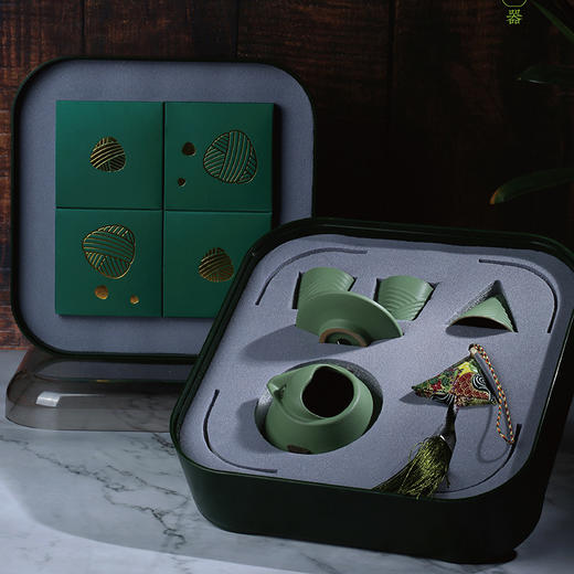 龙泉青瓷 品味出粽创意粗陶茶具套装 商品图1