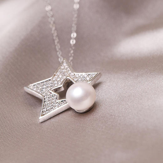 美裕 【星月】银925淡水珍珠吊坠链 (送银链）7-8mm白 97073 商品图3