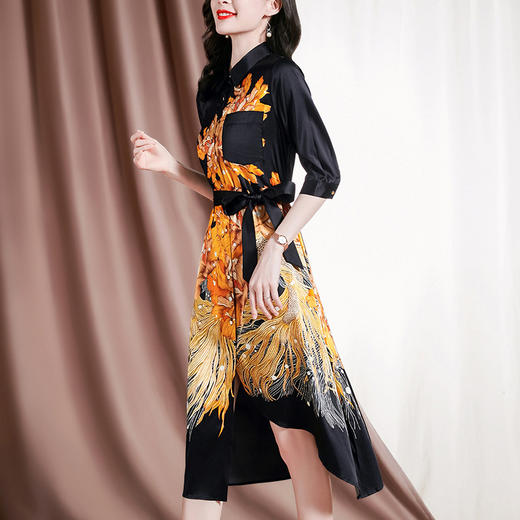 通勤百搭，新款印花优雅端庄大气收腰桑蚕丝连衣裙SM-82297789 商品图2