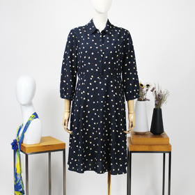 FOCALS福柯斯夏季衬衫领七分袖印花中长款连衣裙FYJAX085BV