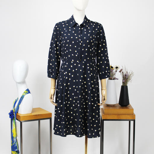 FOCALS福柯斯夏季衬衫领七分袖印花中长款连衣裙FYJAX085BV 商品图0