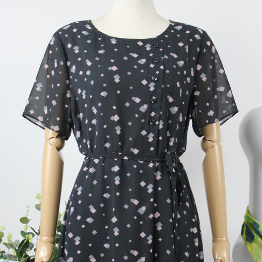 FOCALS福柯斯夏季圆领短袖雪纺印花中长款连衣裙F2YBX321AP 商品图3