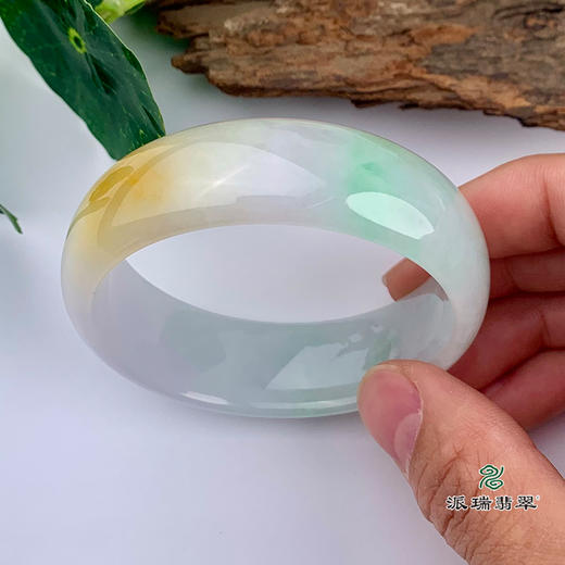 派瑞翡翠 翡翠手镯 糯种 三彩 商品图0
