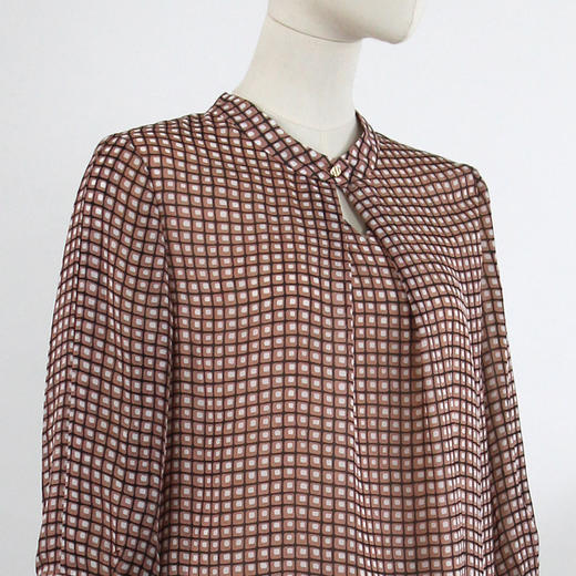 FOCALS福柯斯春夏新款休闲七分袖格子印花套头上衣衬衫F2YBN239JP 商品图3