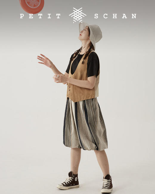 PETIT SCHAN小闪 CLO#083  Grandma’s pumpkin 婆婆的南瓜 日本进口棉麻混纺面料条纹设计款南瓜裤 商品图10