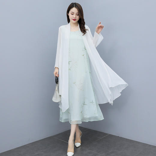 舒适百搭，印花无袖雪纺连衣裙披肩两件套HR-XMRS2153 商品图4