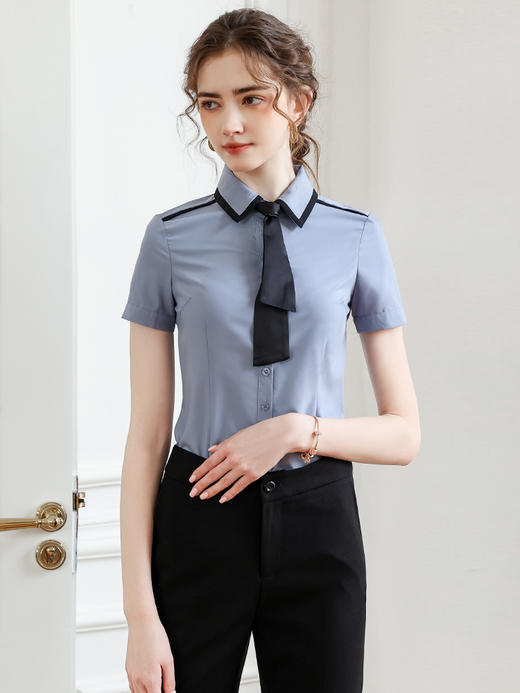 艾尚臣职业衬衫女短袖薄保险正装女士前台工装银行工作服衬衣夏季 商品图0