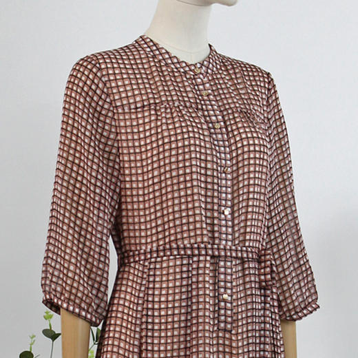 FOCALS福柯斯夏季圆领七分袖雪纺印花中长款连衣裙F2YBX250JP 商品图3