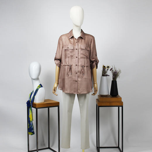 FOCALS福柯斯夏季新款休闲可调节七分袖工装风衬衫FRR2S038K2 商品图4