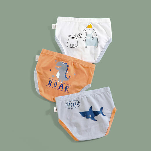 【3条装 柔软舒适 不夹小PP】A类儿童内裤纯男童棉三角裤卡通恐龙印花小童宝宝裤头小男孩底裤 商品图0