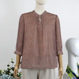 FOCALS福柯斯春夏新款休闲七分袖格子印花套头上衣衬衫F2YBN239JP