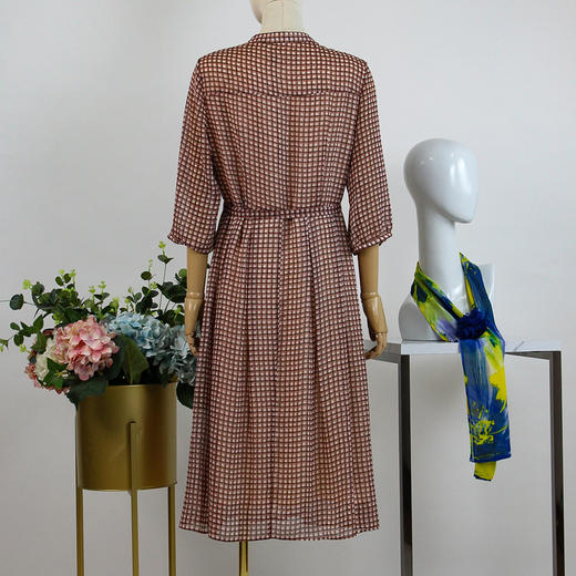 FOCALS福柯斯夏季圆领七分袖雪纺印花中长款连衣裙F2YBX250JP 商品图2