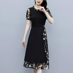 时尚拼接碎花连衣裙大码遮肚显瘦打底裙TYL06618