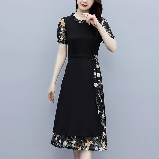 时尚拼接碎花连衣裙大码遮肚显瘦打底裙TYL06618 商品图0