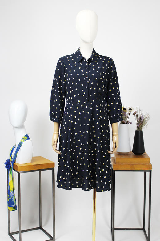 FOCALS福柯斯夏季衬衫领七分袖印花中长款连衣裙FYJAX085BV 商品图4