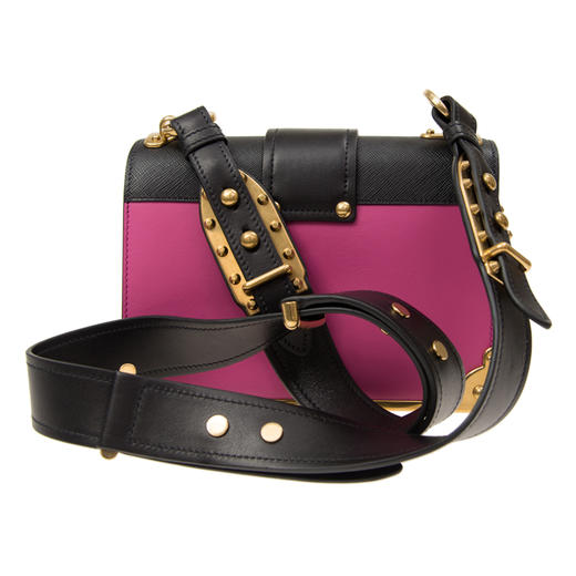 PRADA 普拉达 女士 Cahier 系列樱红色黑色牛皮单肩斜挎包 1BD045 2BB0 F0AJ6 OCH 商品图2
