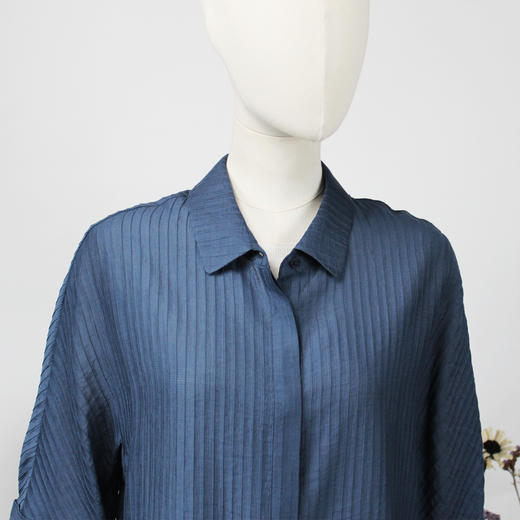 FOCALS福柯斯春夏新款直筒休闲连肩袖五分袖褶皱衬衫FRR2S139BA 商品图3