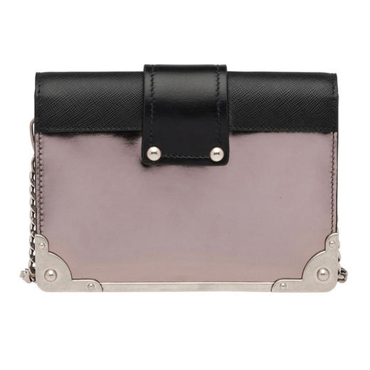 PRADA 普拉达 女士 Cahier系列 Saffiano 皮革金属刻字徽标单肩斜挎包 银灰色 1BH018 2B1E F0G22 WCH 商品图2