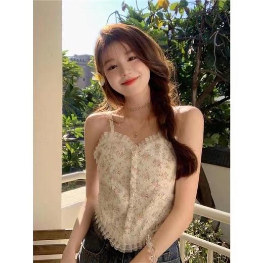 【甜美纯欲风！性感蕾丝吊带】免穿内衣自带胸垫，法式超仙无袖上衣！辣妹美背无钢圈背心，打底外穿裹胸内搭碎花无袖T恤 商品图0