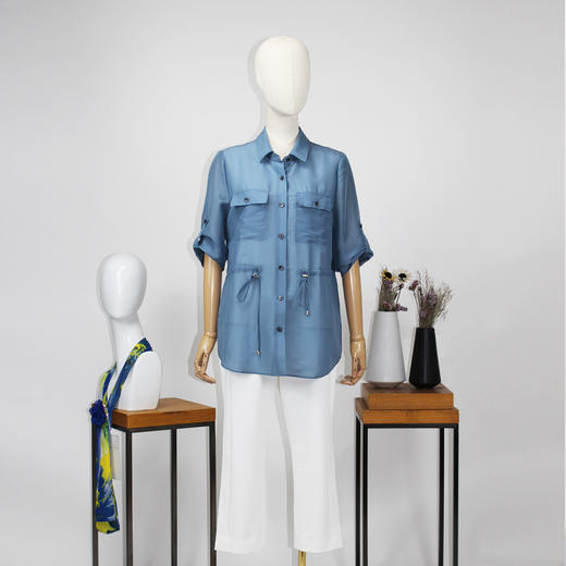 FOCALS福柯斯春夏新款可调节七分袖工装风休闲纯色衬衫FRR2S156B8 商品图4
