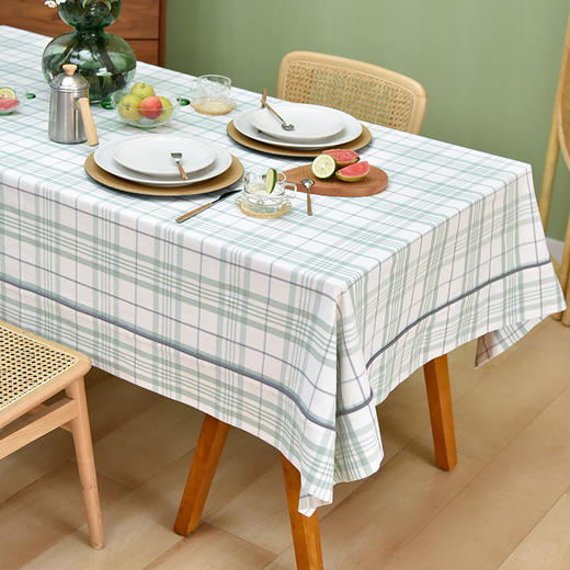 帆布细格纹桌布简约格子餐桌垫 商品图1