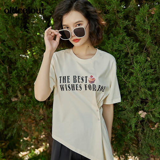 oldcolour2022夏季新品设计感短袖T恤女BO22021052B 商品图1