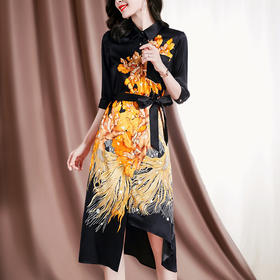 通勤百搭，新款印花优雅端庄大气收腰桑蚕丝连衣裙SM-82297789