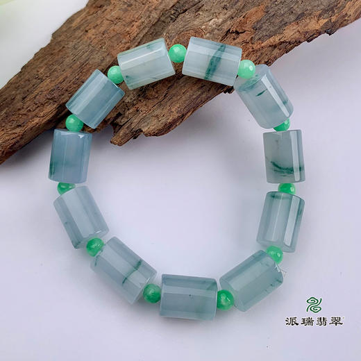 派瑞翡翠 翡翠手链 糯冰种 绿色 飘花 商品图2