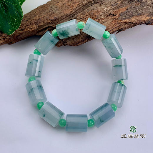派瑞翡翠 翡翠手链 糯冰种 绿色 飘花 商品图0