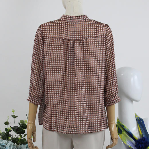 FOCALS福柯斯春夏新款休闲七分袖格子印花套头上衣衬衫F2YBN239JP 商品图2