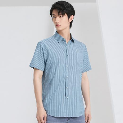 圣得西男士短袖衬衫春夏新款时尚撞色条纹商务休闲衬衣男潮2222953006 商品图1
