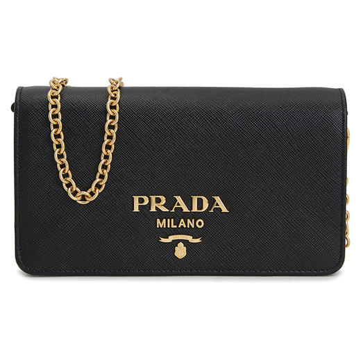 PRADA 普拉达 女士 Saffiano 皮革三角形金属刻字徽标斜挎单肩包 黑色 1BP023 NVZ F0002 FOO 商品图0