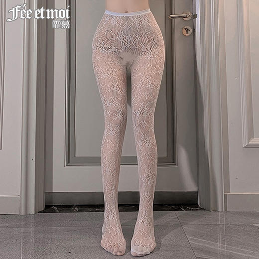 霏慕 ins风网眼提花连袜裤7314 性感丝袜纯欲情趣内衣白丝 商品图3