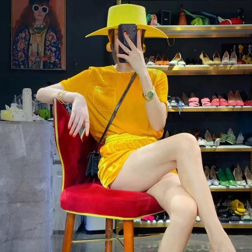 丁摩 进口丝绒夏季时尚短袖上衣短裤套装女薄款运动套装Q121166(21-179)HS-DY199 商品图5