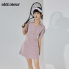 oldcolour夏季新品纯色时尚收腰短袖连衣裙BO22101078B 商品缩略图3
