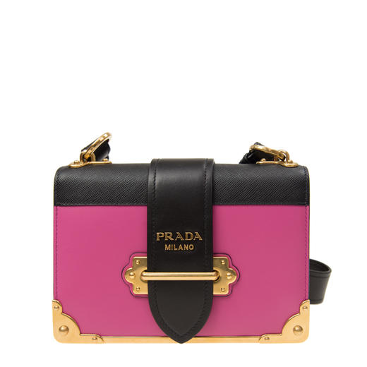 PRADA 普拉达 女士 Cahier 系列樱红色黑色牛皮单肩斜挎包 1BD045 2BB0 F0AJ6 OCH 商品图0