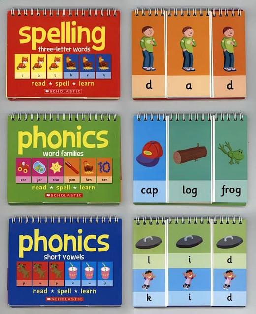 【超值！全3册】英文原版Scholastic Flipover Phonics 自然发音翻翻学习字卡组 儿童认知启蒙开发学习英文版 亲子教育互动 商品图1