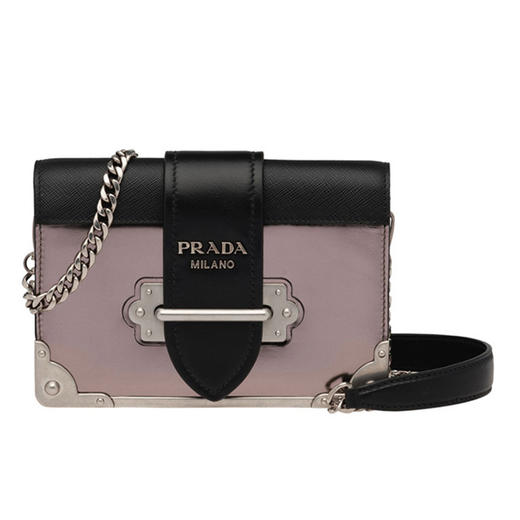 PRADA 普拉达 女士 Cahier系列 Saffiano 皮革金属刻字徽标单肩斜挎包 银灰色 1BH018 2B1E F0G22 WCH 商品图0