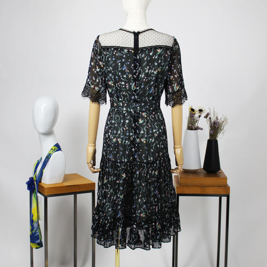 FOCALS福柯斯夏季圆领短袖雪纺印花拼接中长款连衣裙FRG2X100NV 商品图2