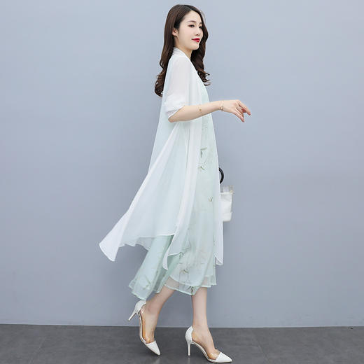 舒适百搭，印花无袖雪纺连衣裙披肩两件套HR-XMRS2153 商品图2